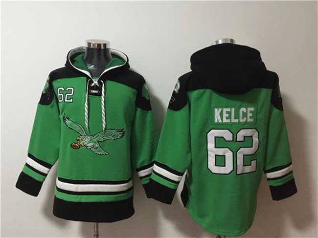 Men's Philadelphia Eagles #62 Jason Kelce Green Ageless Must-Have Lace-Up Pullover Hoodie,We sell and wholesale Men's Philadelphia Eagles #62 Jason Kelce Green Ageless Must-Have Lace-Up Pullover Hoodie on line form chian!